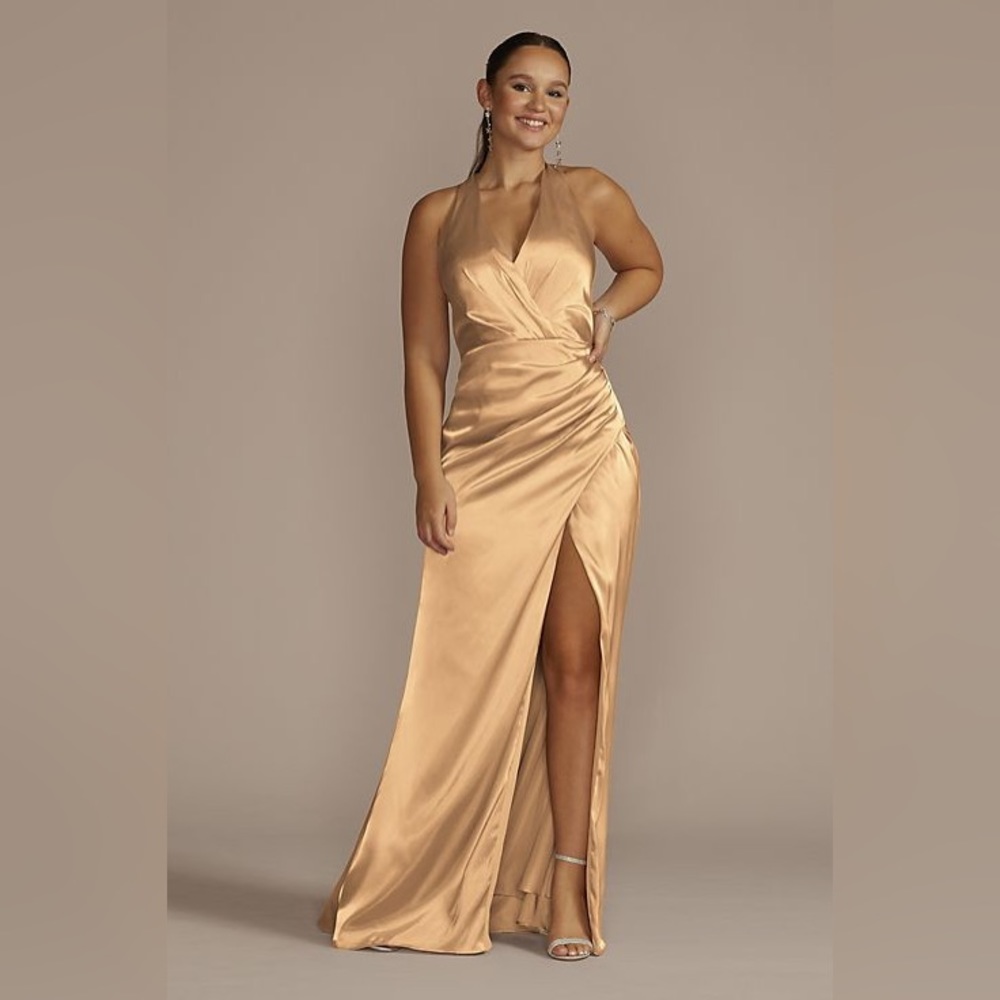 Galina Signature Tie-Neck Charmeuse Halter Bridesmaid Dress size 8